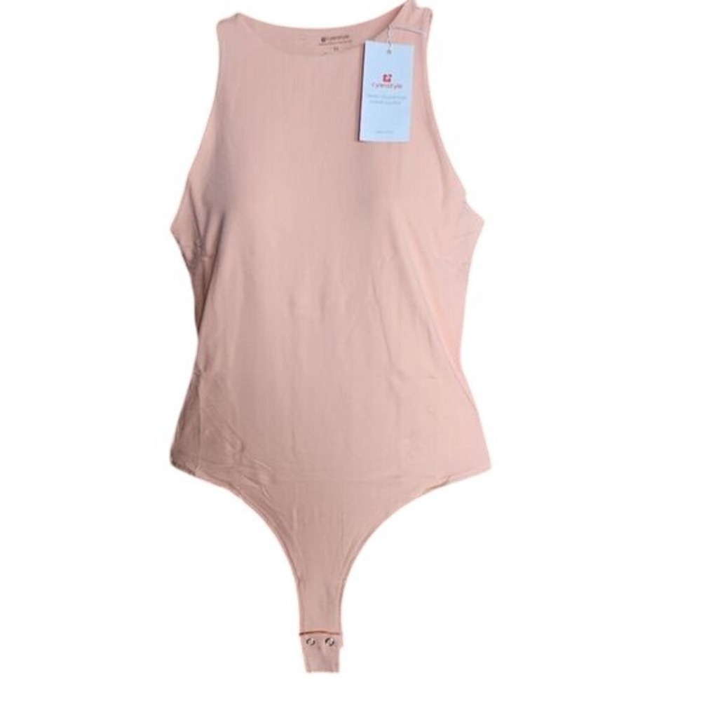 Cyanstyle Womens Peach High Neck Sleeveless Snap Bottom Bodysuit Size Medium NWT